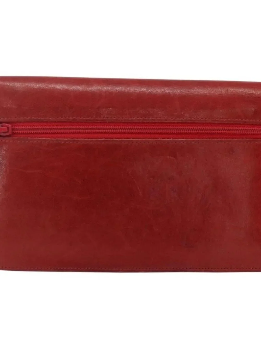 CHANEL Long Wallet Grained Calf Skin Red Gold CC Auth 166826